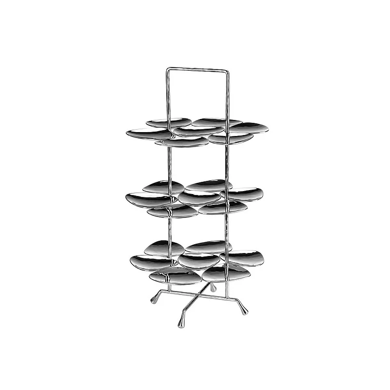 Elegant Hammered Stainless Steel Etagere - Three Tier Display with 21 Miniature Plates. Diam.: 25 cm - Ht: 44.5 cm.