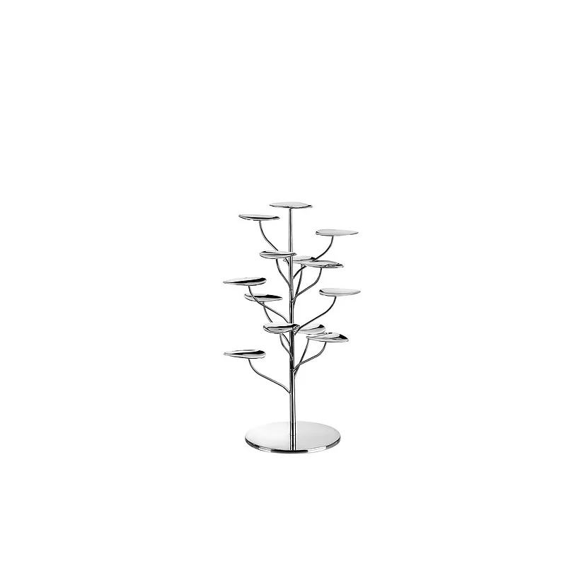 Elegant Stainless Steel Etagere - Flower-Tree with 13 Mini Plates (18/10) - Smooth Finish - Diam. 29 cm - Ht 51.5 cm