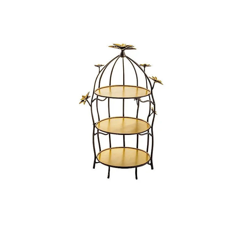 Elegant Brass Etagere Fleur Décor - Golden/Antique Finish - Diam. 36 cm Ht 55 cm