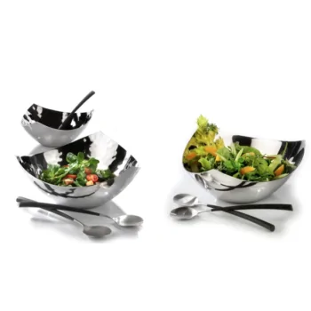Elegant Triangular Bowl - 18/10 Stainless Steel - Mirror Polished. Diam. 30 cm - Ht 12 cm - Capacity 3.0L