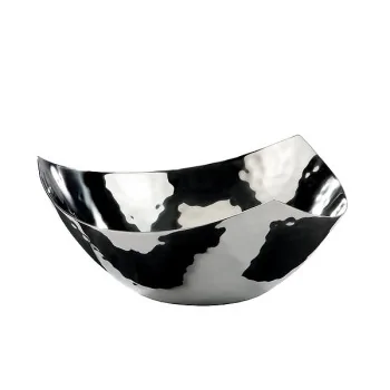 Elegant Triangular Bowl - 18/10 Stainless Steel - Hammered Finish - Diam. 40 cm - Ht 16 cm - Capacity 7.0L