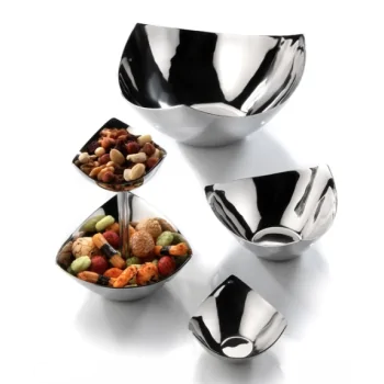 Elegant Triangular Bowl - 18/10 Stainless Steel - Hammered Finish - Diam. 9 cm - Ht 4 cm - Vol. 0.08L