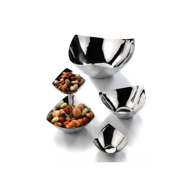 Elegant Triangular Bowl - 18/10 Stainless Steel - Hammered Finish - Diam. 9 cm - Ht 4 cm - Vol. 0.08L