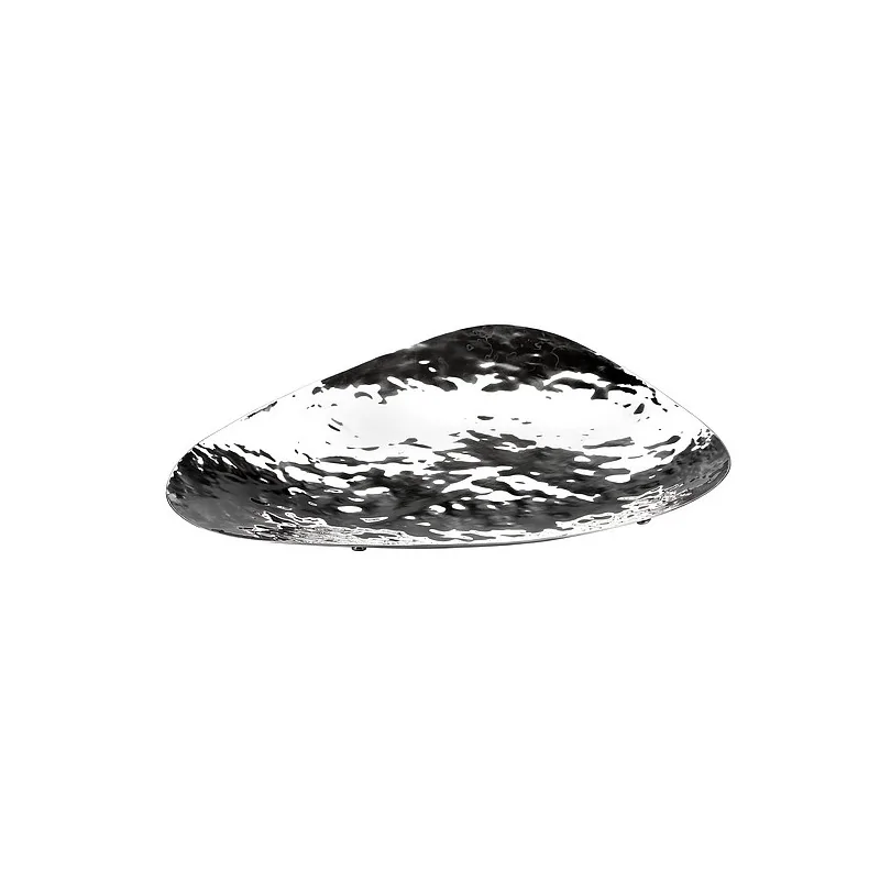 Elegant Bowl Flat - 18/10 Stainless Steel - Hammered Finish - Dimensions: 60 x 46 x 7.5 cm