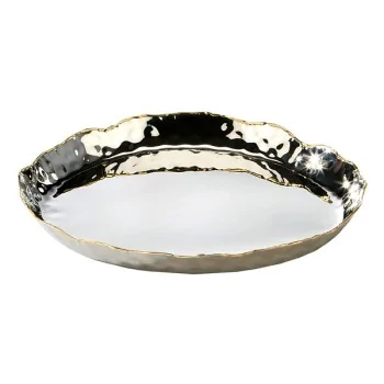 Elegant Artisan Tray - 18/10 Stainless Steel - Hammered Finish - Brass Accents - Diam. 33 cm