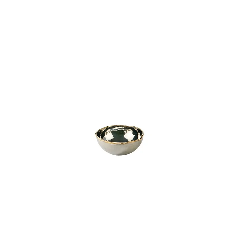Elegant Artisan Stainless Steel Bowl Hammered Finish - Brass Accents - Diam. 7.5 cm - 0.1L Capacity