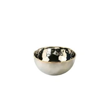 Elegant Bowl Artisan - 18/10 Stainless Steel - Hammered Finish - Brass Accents - Diam. 11 cm - 0.3L Capacity