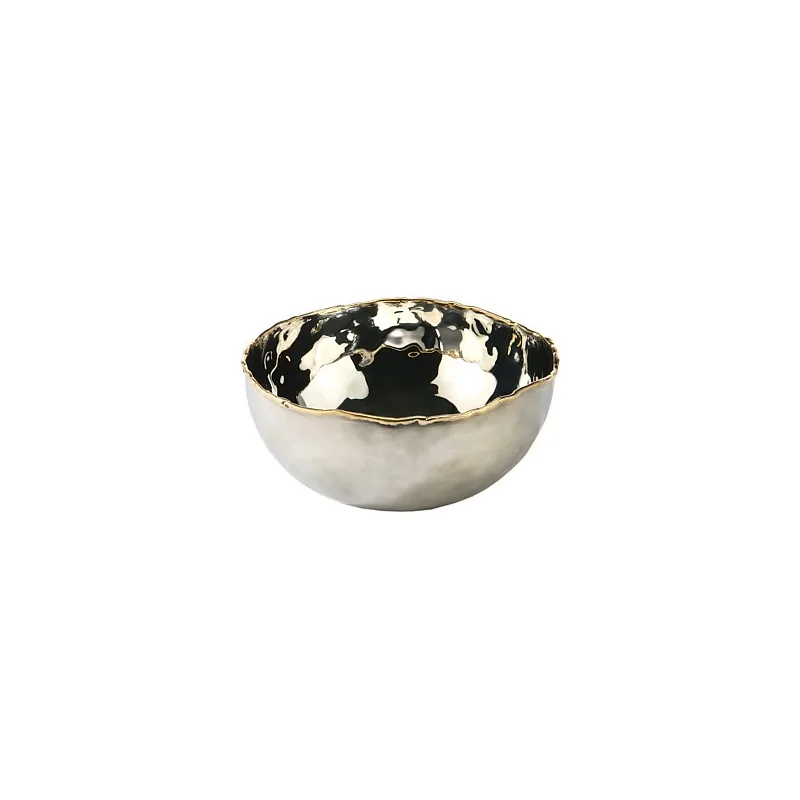 Elegant Bowl Artisan - 18/10 Stainless Steel - Hammered Finish - Brass Accents - Diam. 14.5 cm - 0.7L Capacity