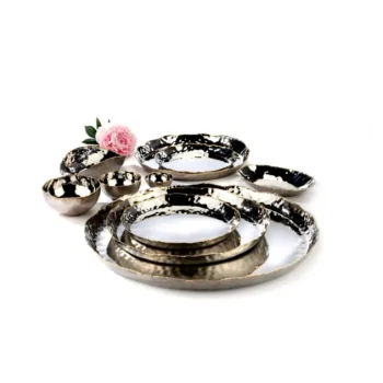 Elegant Bowl Artisan - 18/10 Stainless Steel - Hammered Finish - Brass Accents - Diam. 14.5 cm - 0.7L Capacity