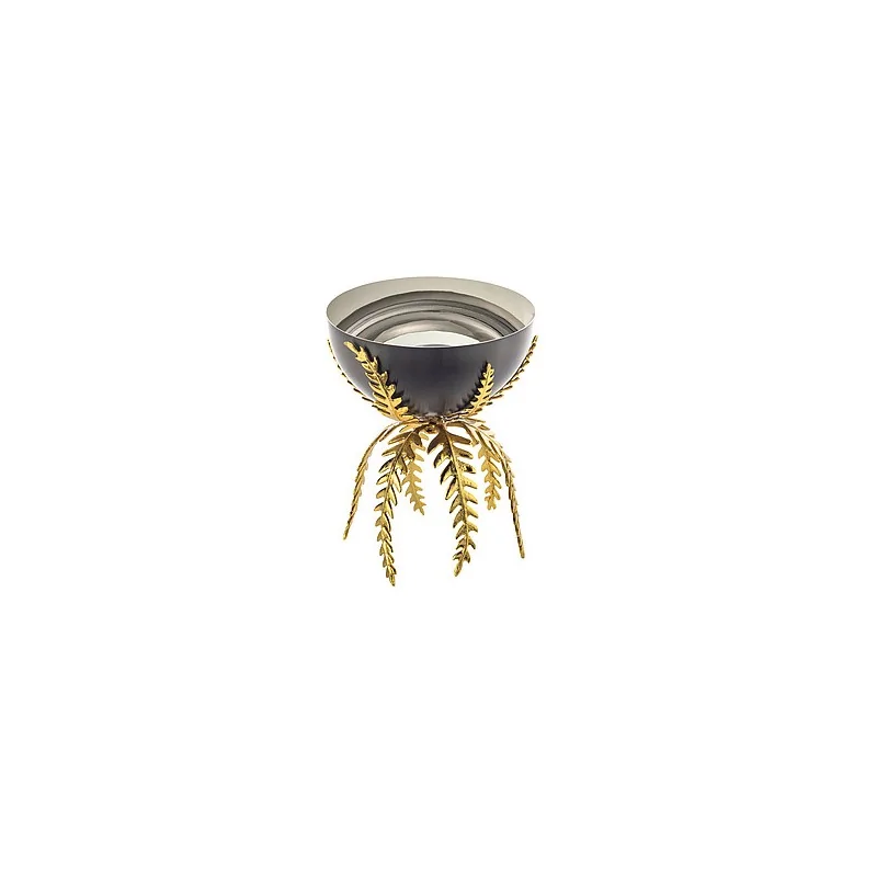 Elegant Bowl & Display - Anthracite 18/10 Bowl with Brass Display (Diam. 15 cm - Ht 19 cm).