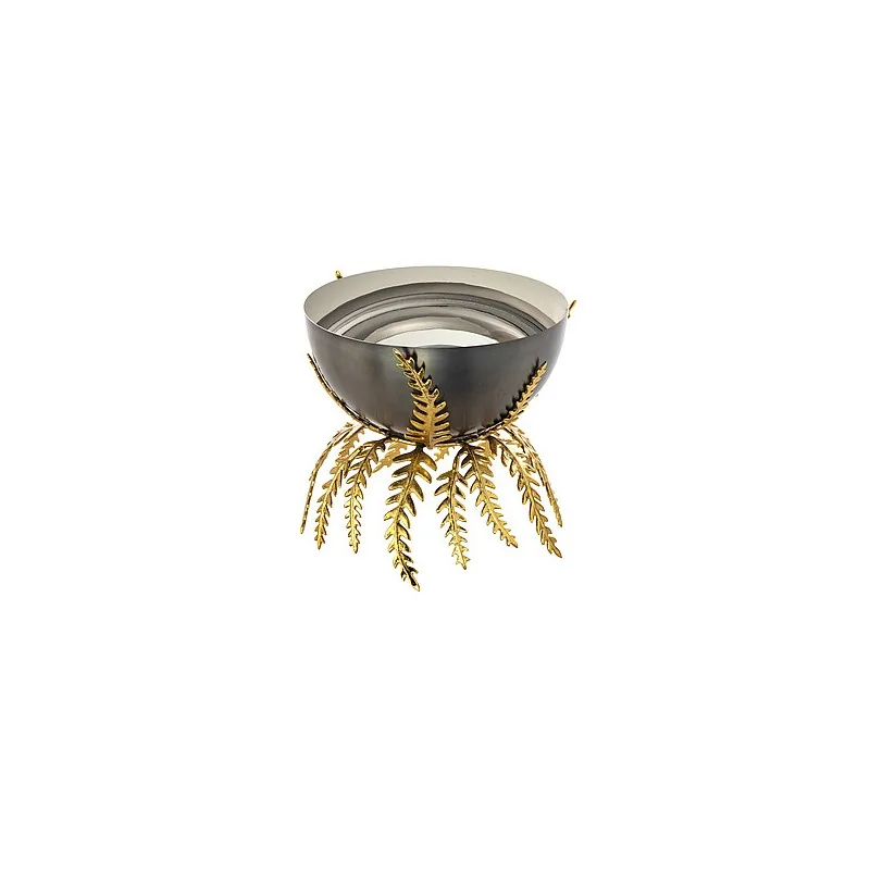 Elegant Bowl & Display - Anthracite 18/10 Stainless Steel with Brass Stand - Diam. 21 cm - Ht 19 cm