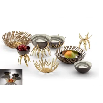 Elegant Bowl & Display - Anthracite 18/10 Stainless Steel with Brass Stand - Diam. 21 cm - Ht 19 cm