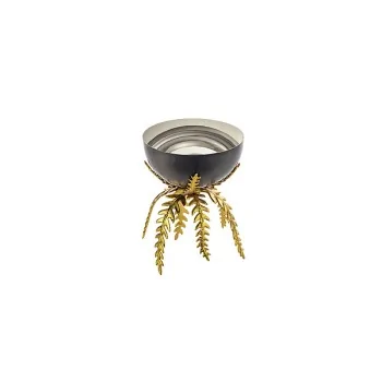 Elegant Bowl & Display - Anthracite 18/10 Stainless Steel with Brass Stand - Diam. 13 cm - Ht 17 cm