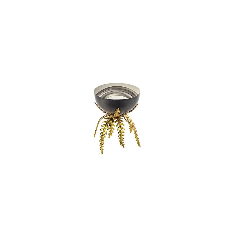 Elegant Bowl & Display - Anthracite 18/10 Stainless Steel with Brass Stand - Diam. 13 cm - Ht 17 cm