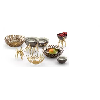 Elegant Bosco Bowl/Basket Set - Anthracite 18/10 Bowl with Brass Basket (Diam. 23 cm - Ht 11 cm).