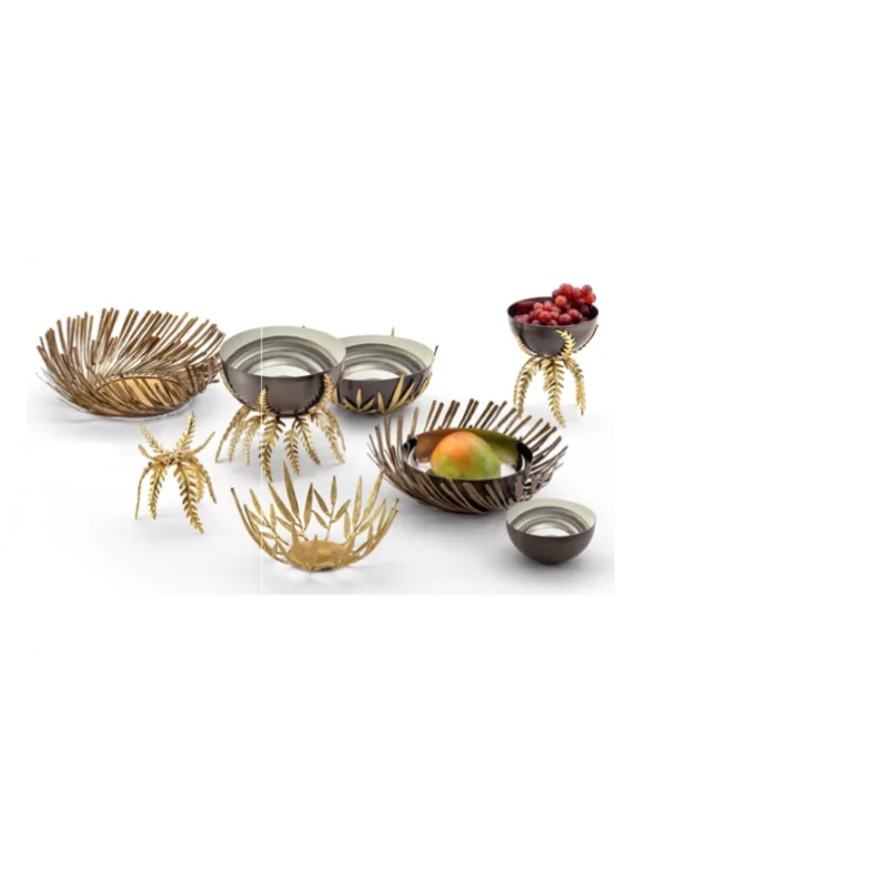 Elegant Bosco Bowl/Basket Set - Anthracite 18/10 Bowl with Brass Basket (Diam. 23 cm - Ht 11 cm).