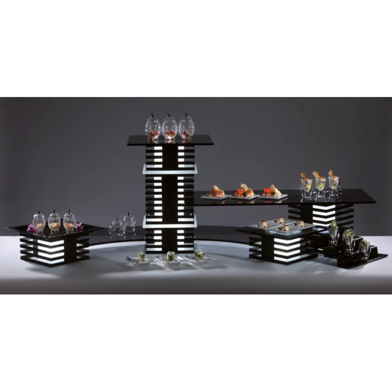 Elegant Squareline Buffet Stand - 18/10 Stainless Steel - Black - 24” x 24” x 13.5 cm