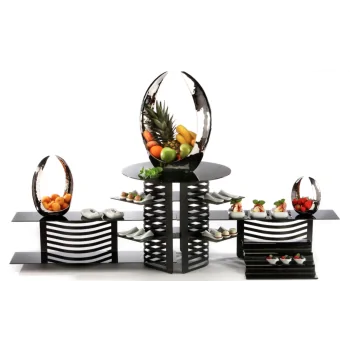 Elegant Galvanized Steel Buffet Stand - Curve Design - Matt Black Finish - 27 x 27 x 22.5 cm - Set of Two
