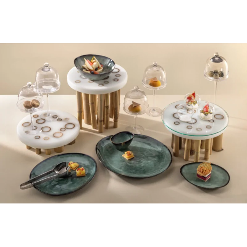 Elegant Sagano Buffet Display - Bamboo and Resin - White - Diam. 27 cm Ht 24 cm