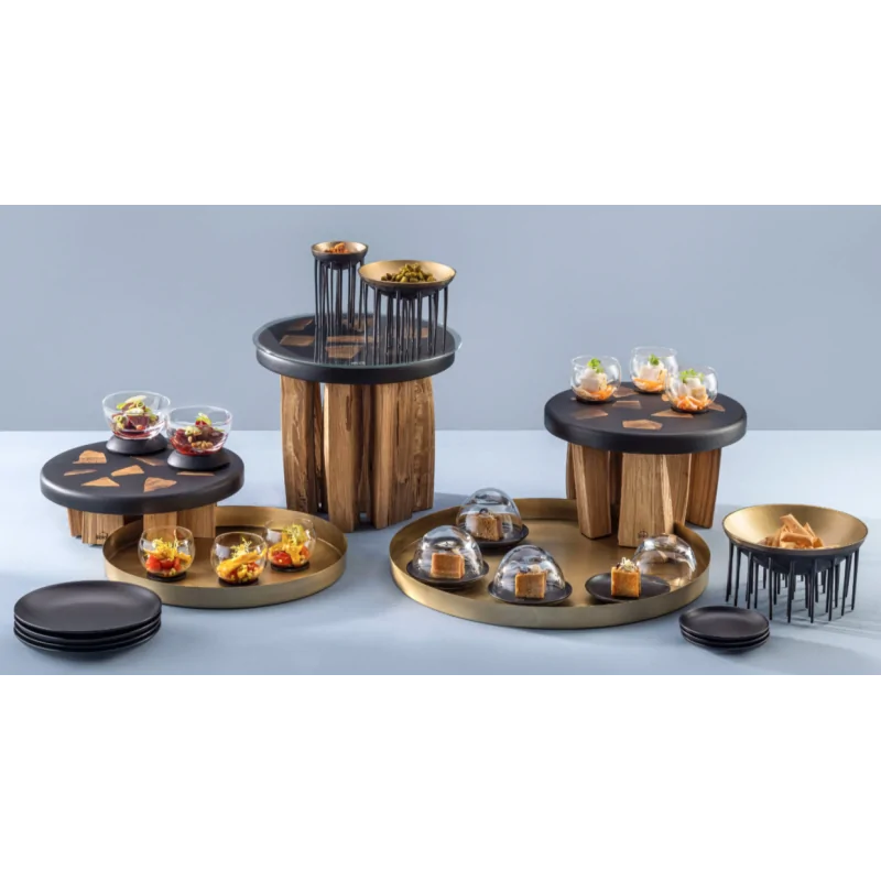 Elegant Buffet Display Stomp - Solid Oak/Resin - Black - Diam. 27 cm Ht 24 cm