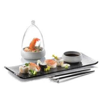 Elegant Dark Grey Glass Platter/Plate - 31 cm x 12.5 cm - Set of 6