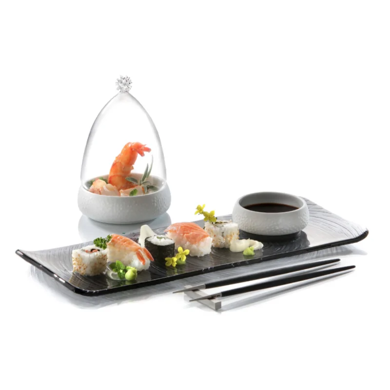 Elegant Dark Grey Glass Platter/Plate - 31 cm x 12.5 cm - Set of 6