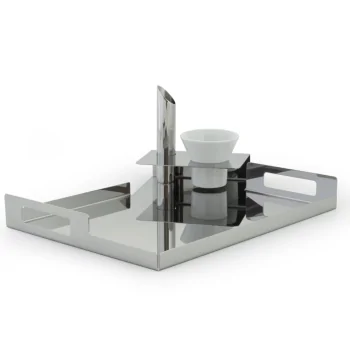 Polished Capuccino Tray With 1 Cup - 42 x 33 cm H: 5 cm