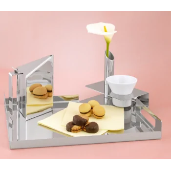 Polished Capuccino Tray With 1 Cup - 42 x 33 cm H: 5 cm