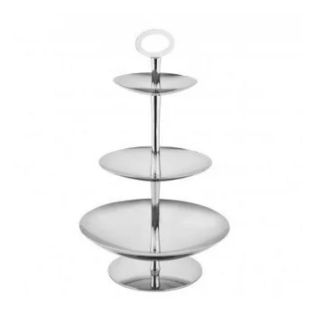Polished Stand With 3 Rounded Plates - Dia: 28 cm H: 48 cm