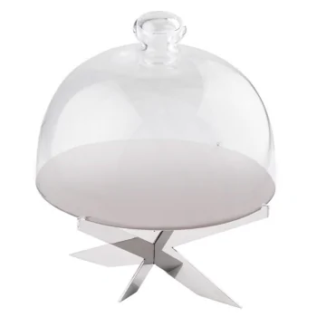 Polished Cake Stand With Glass Dome - 24 cm H: 28 cm