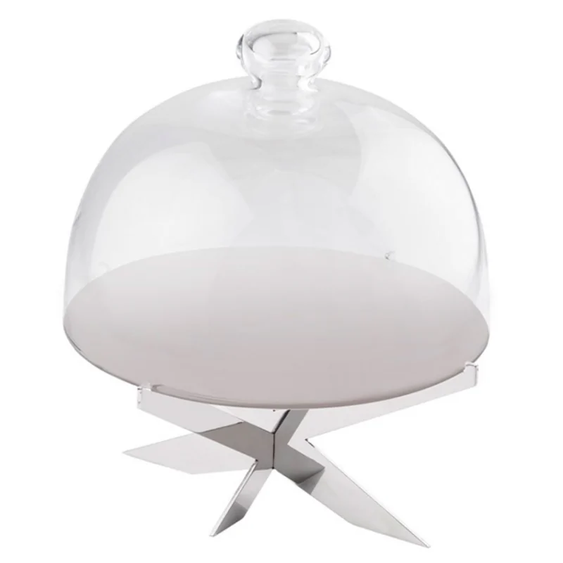 Polished Cake Stand With Glass Dome - 24 cm H: 28 cm