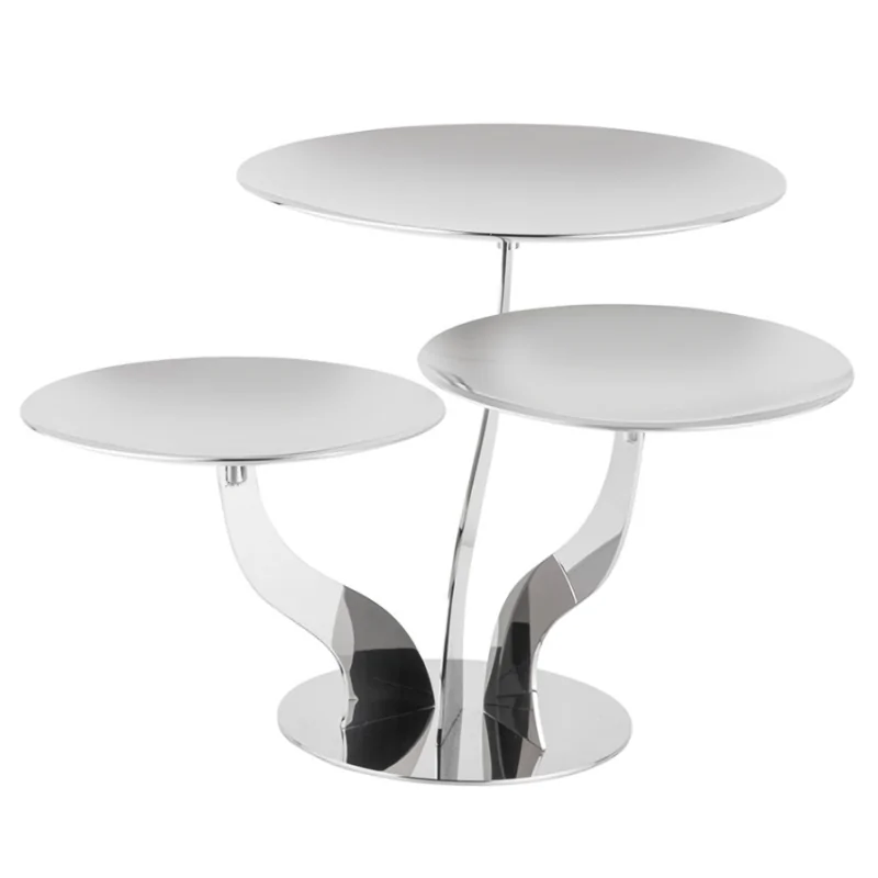 Polished Stand With 3 Rounded Plates - 46 cm H: 20 cm