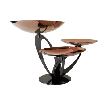 Polished Black/Rose Gold Stand With 3 Rounded Plates - 46 cm H: 30 cm