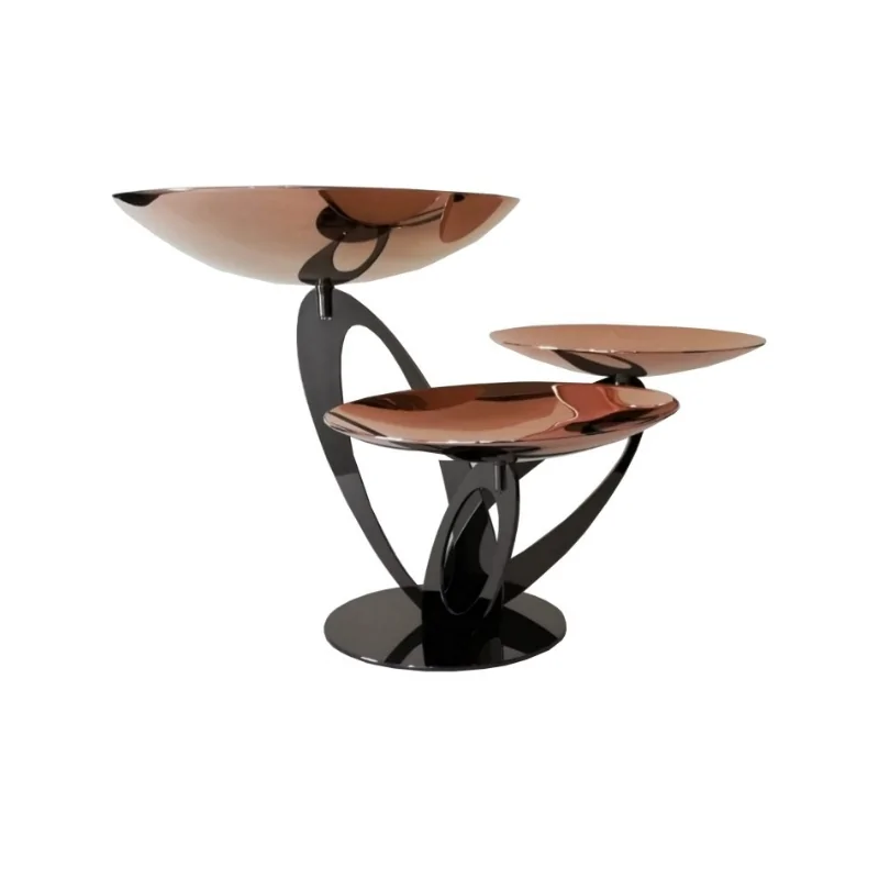 Polished Black/Rose Gold Stand With 3 Rounded Plates - 46 cm H: 30 cm Polished Black/Rose Gold Stand With 3 Rounded Plates - 46 cm H: 30 cm