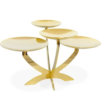 Gold Plated Stand With 4 Curved Plated (2 Dia: 20 cm - 2 Dia: 14 cm) - 45 x 35 cm H: 28 cm