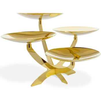 Gold Plated Stand With 4 Curved Plated - Dia: 20 cm - 45 x 40 cm H: 28 cm
