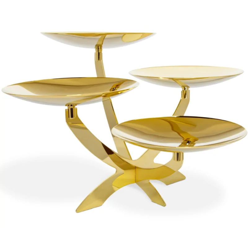 Gold Plated Stand With 4 Curved Plated - Dia: 20 cm - 45 x 40 cm H: 28 cm