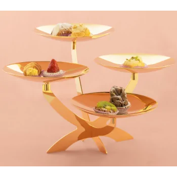 Gold Plated Stand With 4 Curved Plated - Dia: 20 cm - 45 x 40 cm H: 28 cm