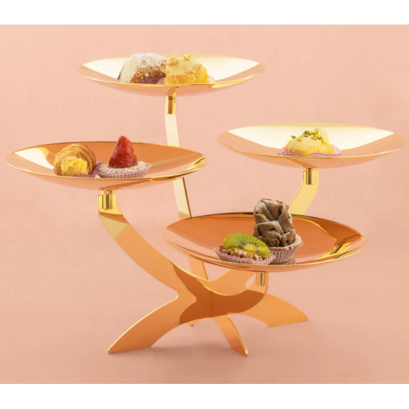 Gold Plated Stand With 4 Curved Plated - Dia: 20 cm - 45 x 40 cm H: 28 cm
