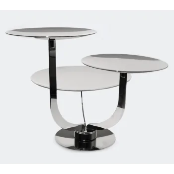 Polished Rotating Stand With 3 Curved Plate ( 1 Of Dia: 28 cm & 2 Of Dia: 20 cm) - Dia: 34 cm H: 29 cm