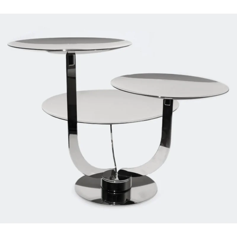 Polished Rotating Stand With 3 Curved Plate ( 1 Of Dia: 28 cm & 2 Of Dia: 20 cm) - Dia: 34 cm H: 29 cm