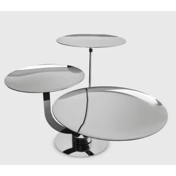 Polished Rotating Stand With 3 Curved Plate ( 1 Of Dia: 28 cm & 2 Of Dia: 20 cm) - Dia: 34 cm H: 29 cm