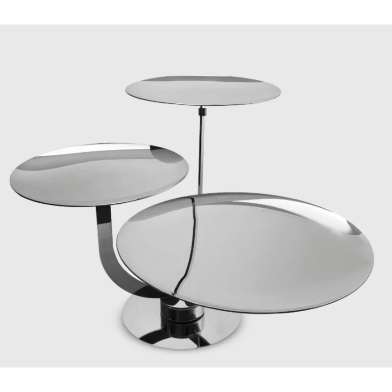 Polished Rotating Stand With 3 Curved Plate ( 1 Of Dia: 28 cm & 2 Of Dia: 20 cm) - Dia: 34 cm H: 29 cm