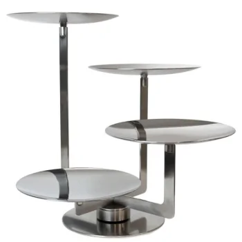 Polished Rotating Stand With 4 Curved Plates - Dia: cm 20 - 34 x 36 cm H: 35 cm