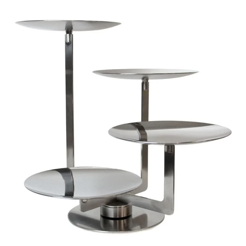 Polished Rotating Stand With 4 Curved Plates - Dia: cm 20 - 34 x 36 cm H: 35 cm