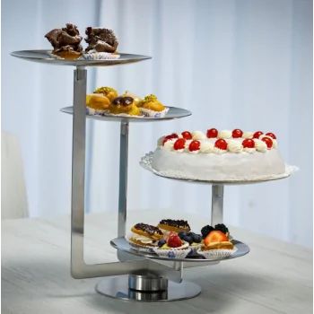 Polished Rotating Stand With 4 Curved Plates - Dia: cm 20 - 34 x 36 cm H: 35 cm