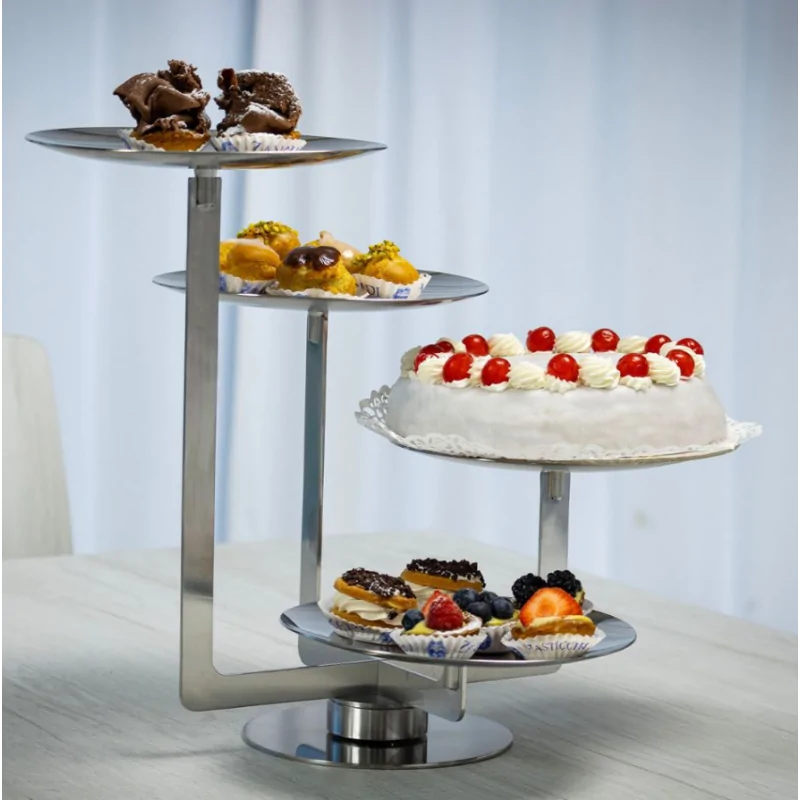 Polished Rotating Stand With 4 Curved Plates - Dia: cm 20 - 34 x 36 cm H: 35 cm