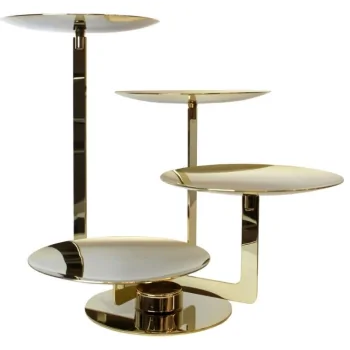 Gold Plated Rotating Stand With 4 Curved Plates - Dia: cm 20 - 34 x 36 cm H: 35 cm