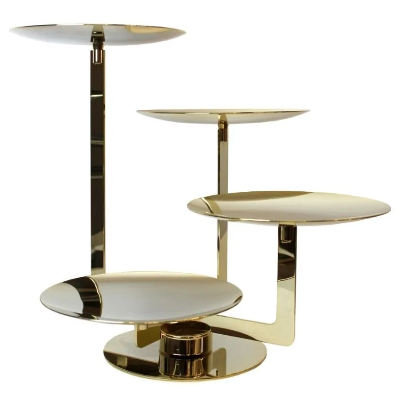 Gold Plated Rotating Stand With 4 Curved Plates - Dia: cm 20 - 34 x 36 cm H: 35 cm
