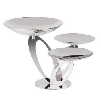 Polished Stand With 3 Rounded Plates (2 Plates Dia: 14 cm & 1 Plate Dia: 20 cm) - Dia: 34 cm H: 20 cm